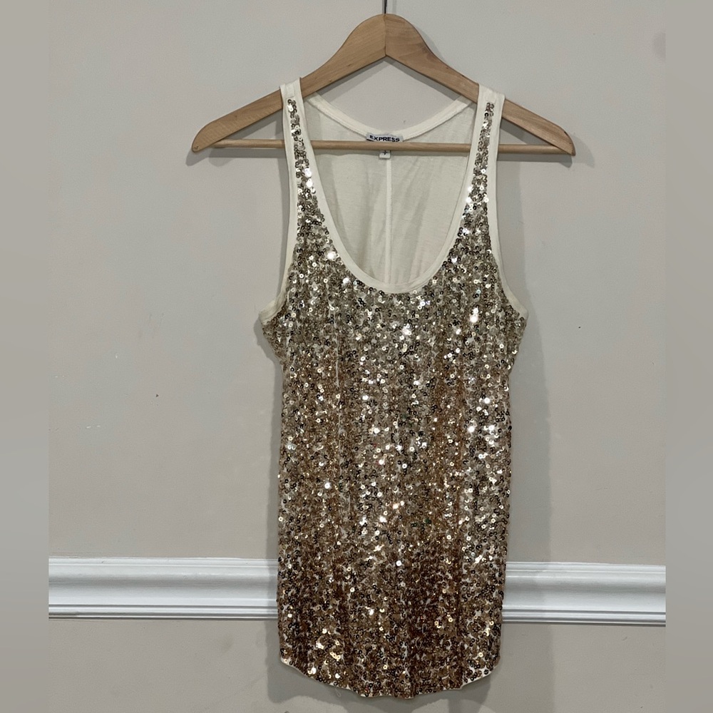 Express gold sequined cream tank top